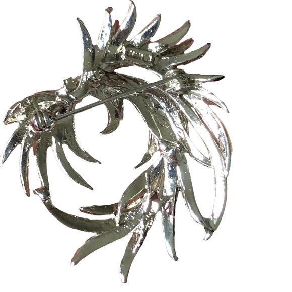 Vintage Signed 1977 Large Rhinestones Encrusted Art Nouveau Floral Spray Brooch - Picture 3 of 8